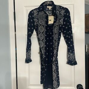 Michael Kors Button & Belted Paisley Dress